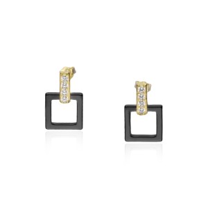 Cercei argint placati cu aur galben cu pietre si ceramica neagra DiAmanti ALCER0080KBY-AS (Argint 925‰ 2,5 g.)